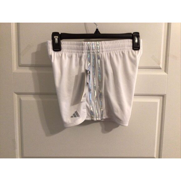 Adidas Girls White shorts AH4392 Silver Stripes A H4392 Size X-Large 16‎ - Picture 1 of 2